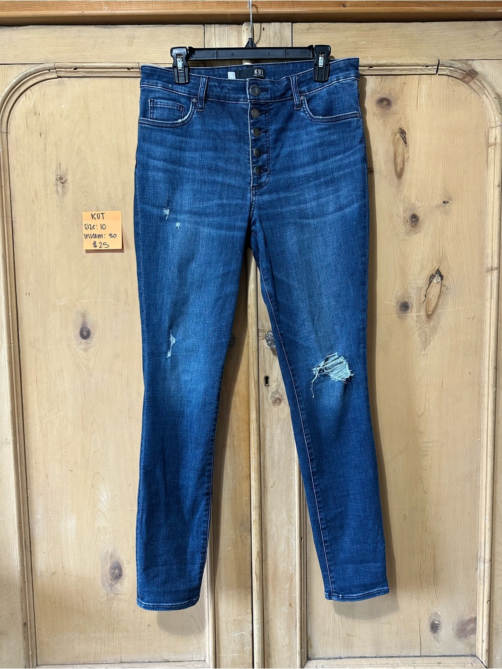 Kut from the Kloth Medium/Dark Blue High-Rise Skinny Jeans with Button-Fly